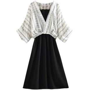 法国小众复古高腰显瘦打底吊带连衣裙两件套女夏装新款学生套装裙