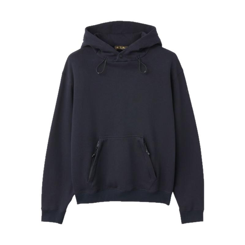 LoroPiana/诺悠翩雅男士羊绒棉连帽衫宽松保暖浮雕标识新款