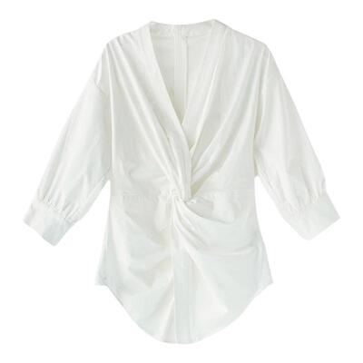 原创小众纽结设计设计感褶皱衬衫