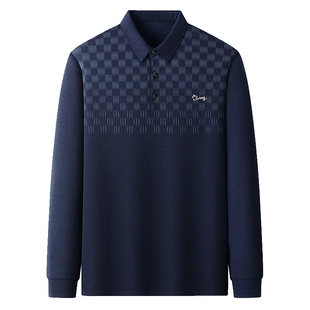 爸爸春装上衣2026新款中年男士休闲宽松长袖t恤中老年男装Polo衫