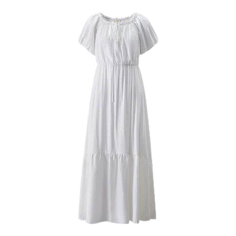 OCHIRLY欧时力 亚麻两穿领A字连衣裙长裙梨形身材度假裙夏新品
