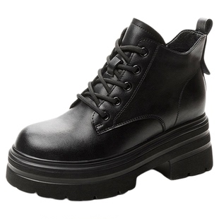 8cm小短靴女内增高低帮马丁靴2026新款秋季小个子真皮厚底小皮鞋