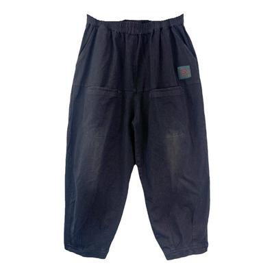 宽松棉麻雪蓝杉九分萝卜休闲裤