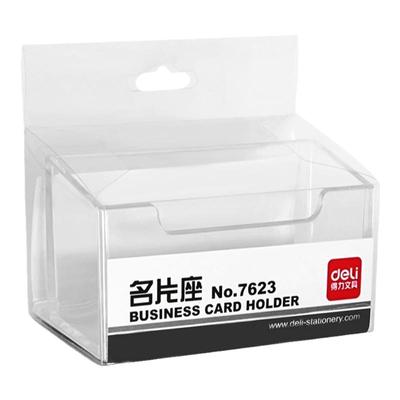 得力名片盒7623大容量名片座塑料透明资料收纳盒方便拿取企业桌面名片座