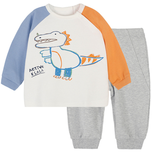 衣拉拉春秋0-2岁男童打底套装婴幼儿纯棉分体衣宝宝衣服全棉内穿