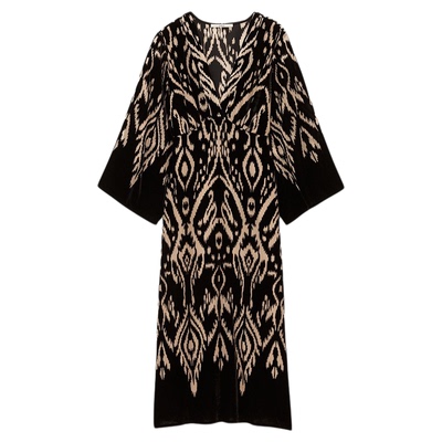 bash2025新款秋季波西米亚风复古V领长袖天丝连衣裙长裙1H25ALBA