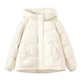 NOW真维斯白色羽绒服女2026新款保暖连帽巨好看的冬装厚短款外套