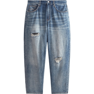 太平鸟男装 休闲牛仔裤男士舒适潮流牛仔裤夏通勤复古薄款破洞裤