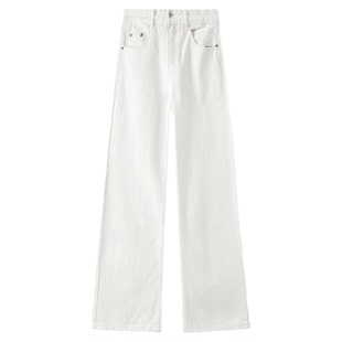 米白色加绒加厚阔腿牛仔裤女2025冬季新款高腰显瘦垂感直筒拖地裤