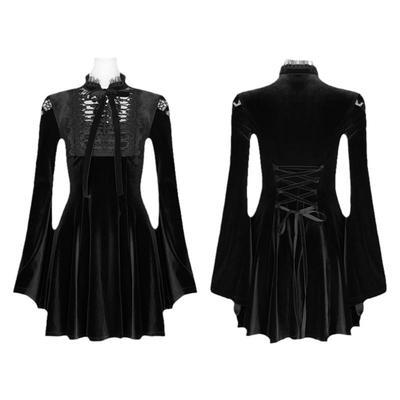 哥特刺绣丝绒连衣裙女秋冬