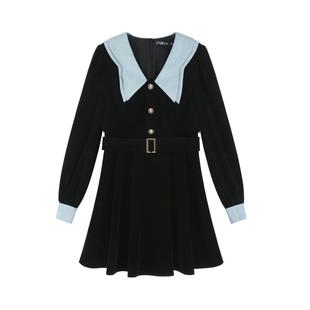 法式娃娃领黑色丝绒连衣裙女爆款冬季赫本千金风气质生日裙小礼裙