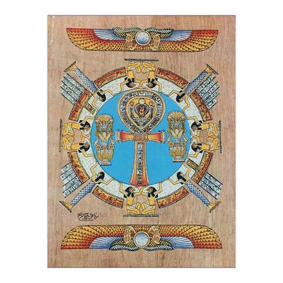 埃及进口天然手工纸莎草画喷绘客厅家居装饰画生命之匙安卡