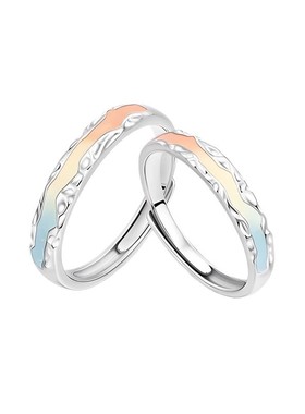 彩虹夜光情侣戒指925纯银简约氛围感珐琅对戒小众设计情人节礼物