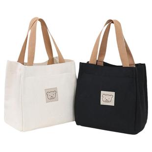 上班手提包饭盒袋子小拎包加厚帆布小包便当包大容量分隔水杯手工