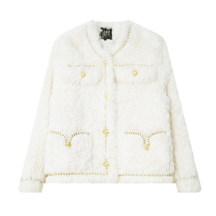 白鹿语夹棉加厚圆领短外套冬款小香气质仿托卡羊羔毛棉衣大衣女