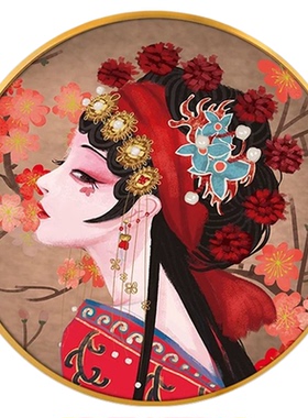 国潮风京剧脸谱花旦餐厅玄关挂画