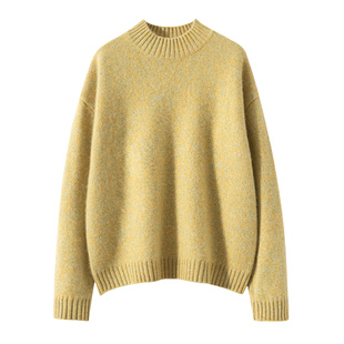 三股线炒厚花纱半高领山羊绒衫女2025秋冬新款宽松毛衣针织打底衫