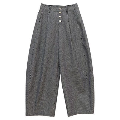 双色廓形感排扣条纹九分休闲裤