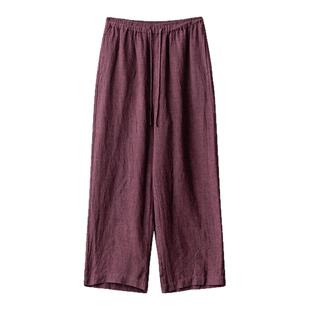 梭家|深邃季节|简约通勤三色纯亚麻松紧腰休闲直筒裙宽松裤腿裤