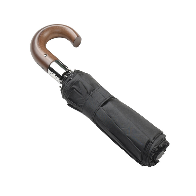 实木弯柄商务黑胶全自动晴雨伞日系学生防风十骨加大三折防晒伞男