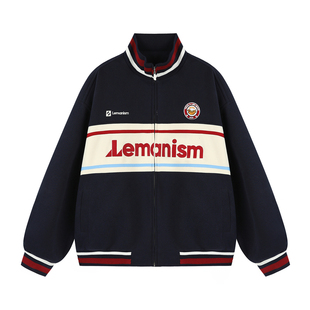 lemanism美式潮流字母印花撞色立领夹克女2025情侣款春秋季外套男
