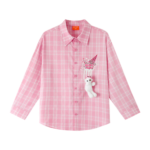 NOISY TEDDY 26年春季新款可爱甜美风儿童长袖格子衬衫立体熊百搭