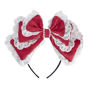 原创手作Lolita蕾丝大蝴蝶结头饰圣诞h发饰缘结恋曲小物kc发箍