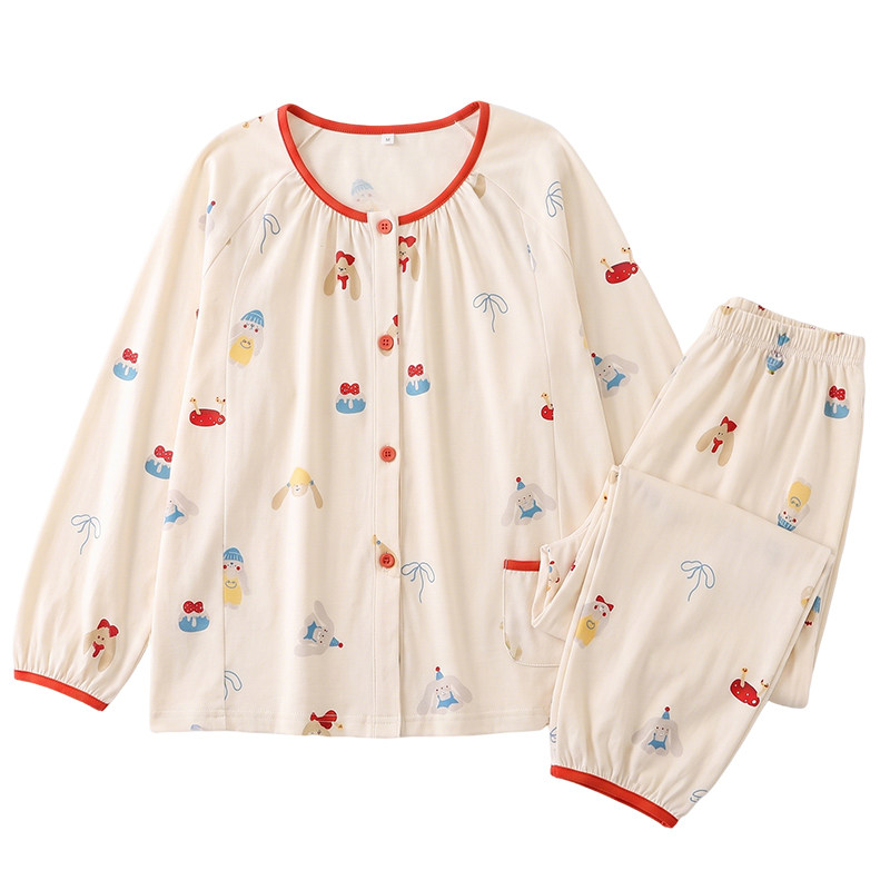 家时光月子服春秋纯棉吸汗产后孕妇哺乳睡衣产妇待产四季款家居服