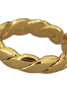 18k镀金竹节麻花戒指女