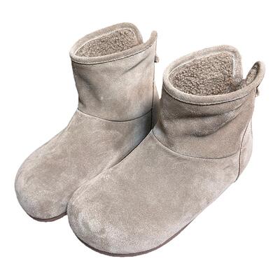 磨砂真牛皮加绒厚底大头马丁靴女