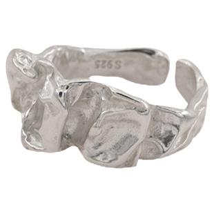 925银开口戒指女小众设计轻奢高级感金属褶皱时尚新款戒指不掉色