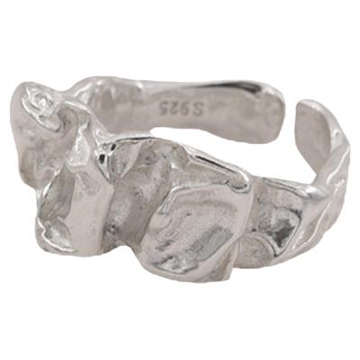 925银开口戒指女小众设计轻奢高级感金属褶皱时尚新款戒指不掉色