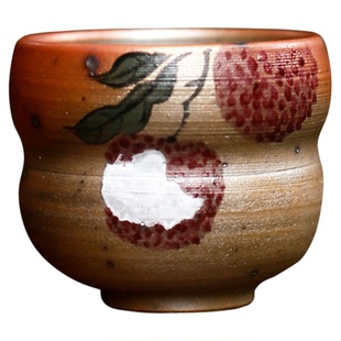 坐见山月手绘荔枝主人杯纯手工柴窑茶杯女士品茗杯功夫茶具单杯盏