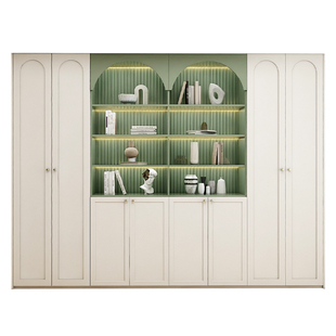 美式实木书柜一体整墙多功能书架家用玻璃门展示柜落地防尘组合柜