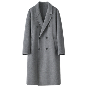 秋冬季长款双面绵羊绒大衣男韩版过膝宽松西装领羊毛呢子风衣外套