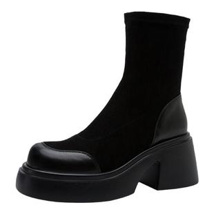 真皮厚底马丁靴女2025年春秋新款英伦风粗跟瘦瘦靴秋冬洋气小短靴