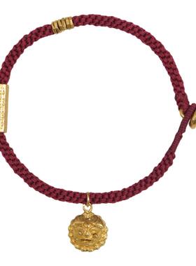 足金手工錾刻古法黄金红绳手链