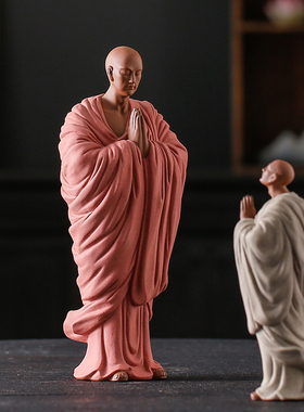 创意紫砂小和尚禅意人物茶室桌面茶空间造景装饰摆设茶宠茶玩摆件