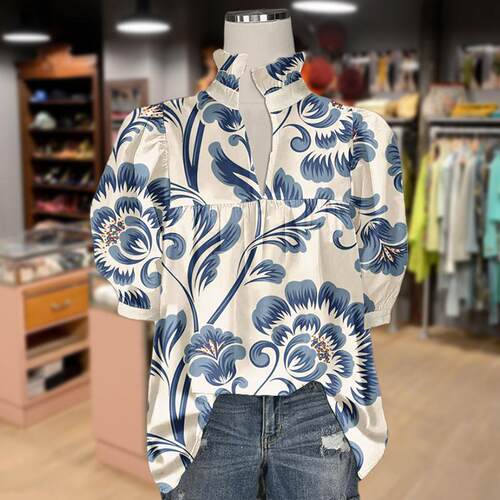 E 15362 Floral Ruffle V-neck Tee 花卉荷叶边 V 领 T 恤