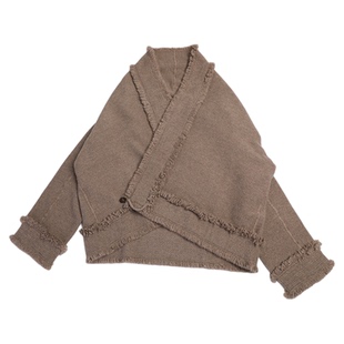东雍 这个冬天不太冷 重磅一衣多穿手工毛边小麦纹羊绒开衫外套