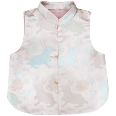 Lovelybaby -亲子花间玉兔春夏新中式女童织锦缎唐装外套马甲半裙