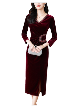 金凯茜宴会礼服修身裙金丝绒优雅