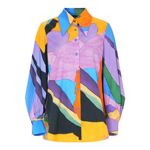 IDPAN女装风商场同款设计感艺术印花通勤长袖衬衫气质上衣女