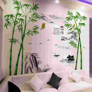 中国风客厅风景山水画墙贴纸电视背景墙墙壁装 饰贴画自粘墙画卧室