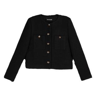 pusumede 黑色小香风短款外套女高级感显瘦百搭气质休闲羊毛上衣