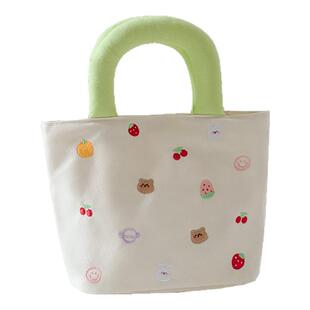 帆布手提包2026新款可爱卡通手提水桶包宝妈外出上班手拎饭盒布包