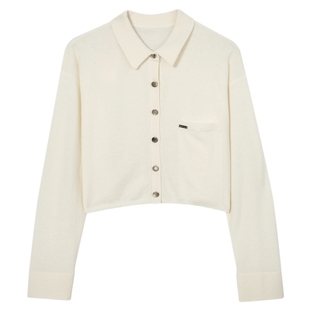 【纯羊绒】伊芙丽outlets店POLO领高智白色羊绒衫春秋套头毛衫女