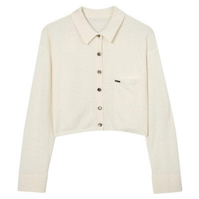 【纯羊绒】伊芙丽outlets店POLO领高智白色羊绒衫春秋套头毛衫女