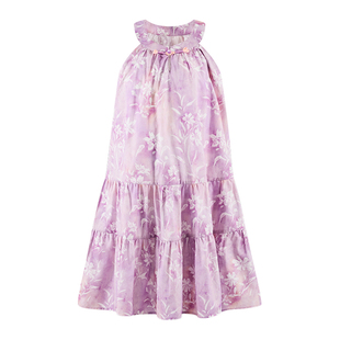 Little Naive女童新中式连衣裙春夏新款旗袍领挂脖裙子儿童碎花裙