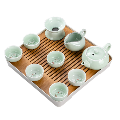 青瓷鲤鱼办公简约整套功夫茶具